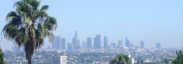 Los Angeles har en skn mix av palmer och byggnader i USA